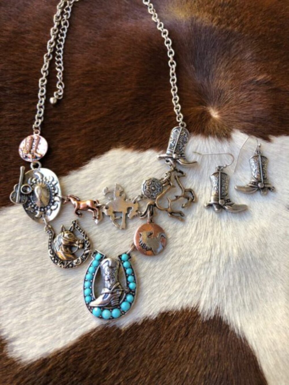 Western Boho Horse Charm Necklace & Earrings SET - NEW - Cowgirl Jewelry - Picture 3 of 5